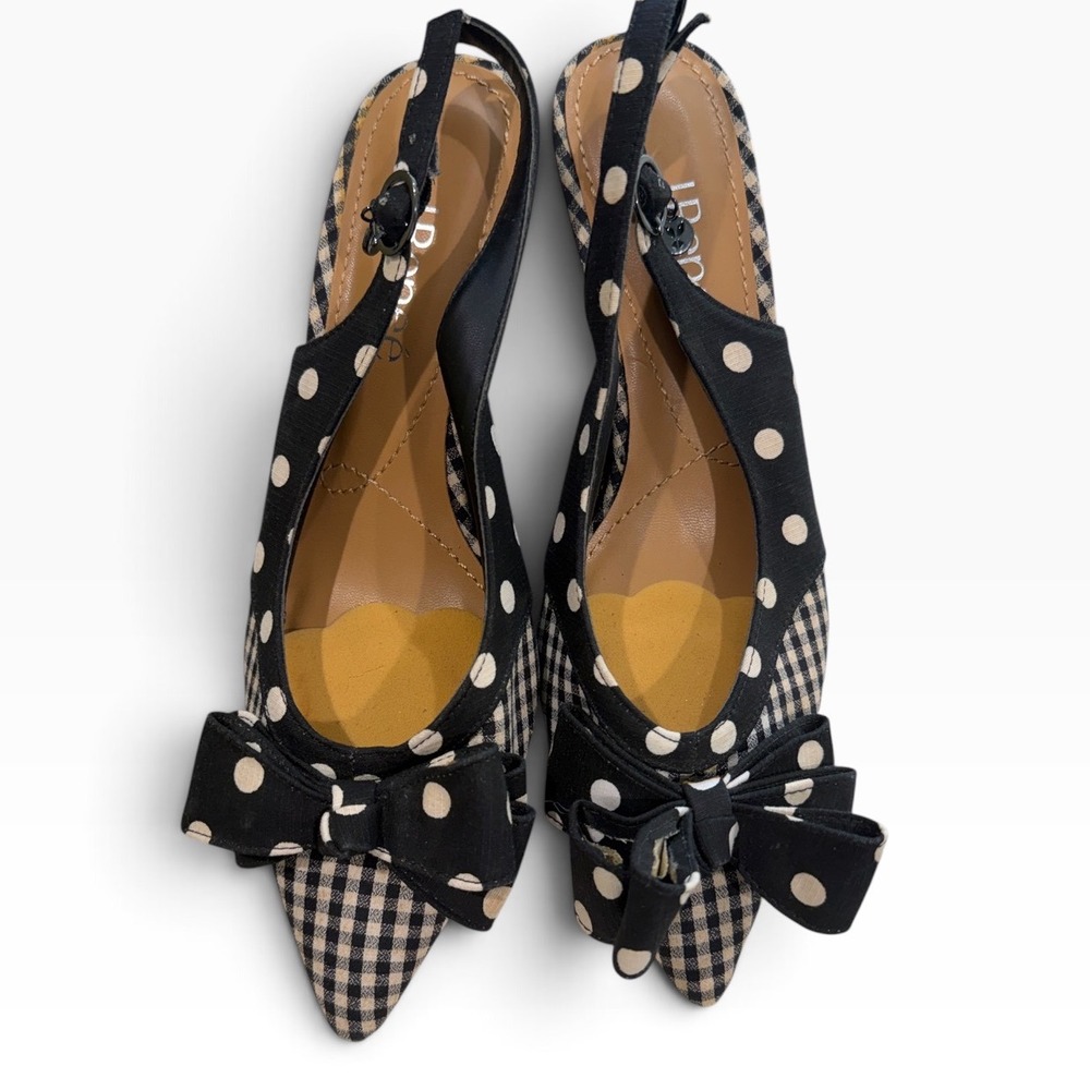 J. Renee Polka Dot Gingham Slingback Kitten Heels Bow Charm Pointed Toe Pump